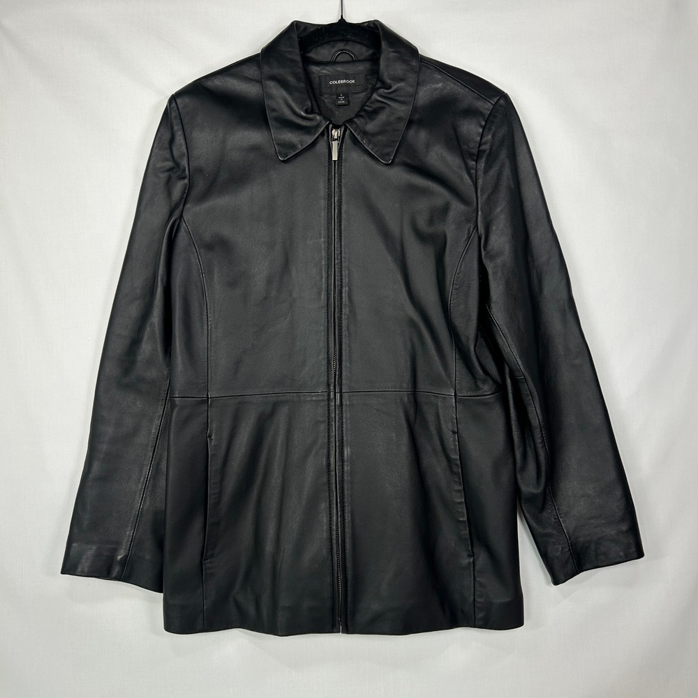 Vintage Colebrook Essentials Black Genuine Leather Full-Zip Jacket Women's Large